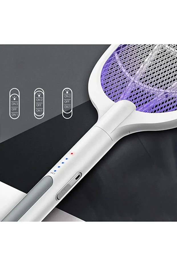 Standlı Taşınabilir Sinek Öldürücü Mor Işık Tenis Raketi 27cm x 22cm Sinek Kovucu USB Şarjlı 